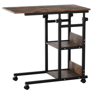 HOMCOM C-Shaped Side Table Industrial Mobile Rolling End Desk with 3-Tier Storage Shelving, Adjustable Height, Wheels AOSOM UK