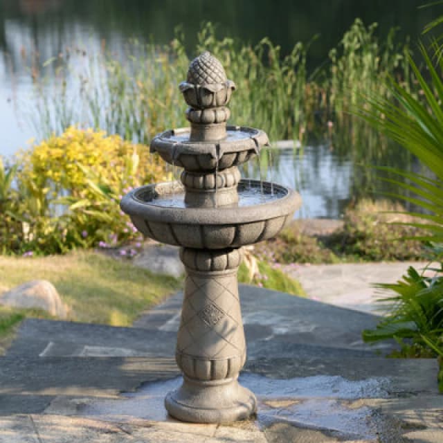 Teamson Home Two-Tier Tradtional Birdbath Outdoor Garden Fountain, Light Grey