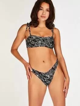 Hunkemoller Paisley High Leg Bikini Brief, Black, Size L, Women