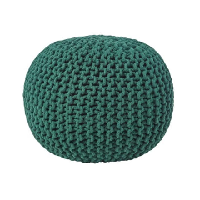Homescapes Forest Green Round Cotton Knitted Pouffe Footstool