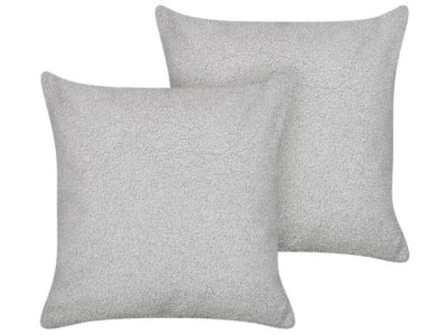 Beliani Set Of 2 Decorative Cushions Leuzea Boucle 45 X 45cm Grey Solid