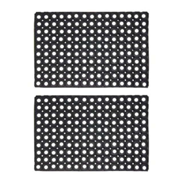 JVL Rondo Rubber Ring Scraper Doormat 40x60cm - Set Of 2 Black