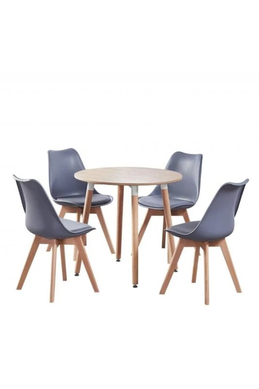 Life Interiors 5PCs Dining Set - a Round Dining Table & Set of 4 Lorenzo Tulip chairs with Padded Seat in Grey Grey Unisex