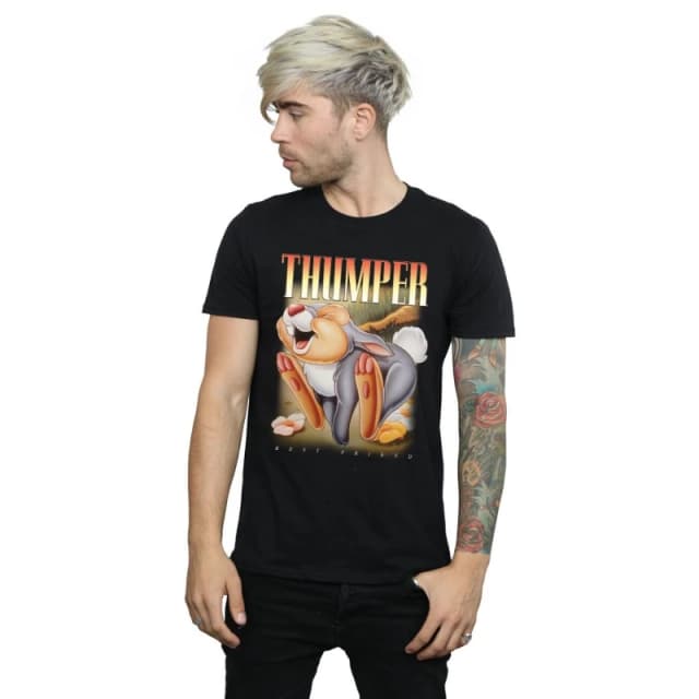 Disney Men Bambi Thumper Montage T-Shirt in Black Size: Small Black S Male 5057736806838