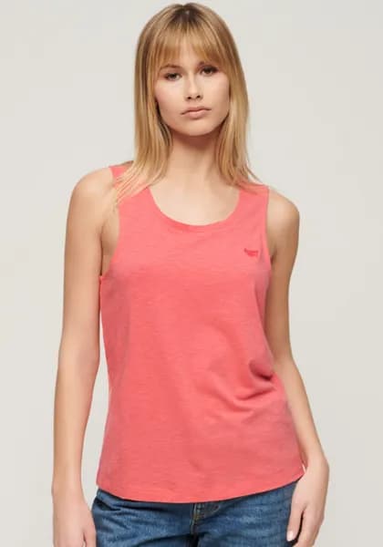Embroidered Logo Vest Top in Cotton Mix with Crew Neck