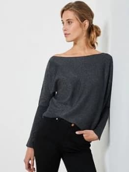 Mint Velvet Metallic Batwing Off The Shoulder Jumper - Charcoal