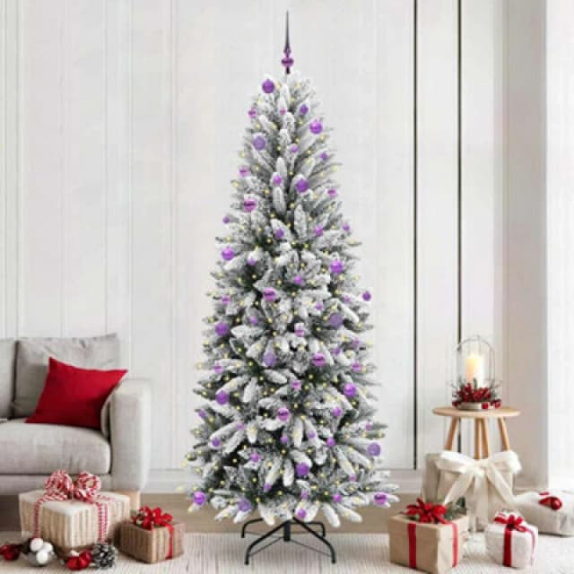 vidaXL Artificial Christmas Tree with 300 LEDs, Lilac Balls White 93 x 93 x 240 cm, White 3396075