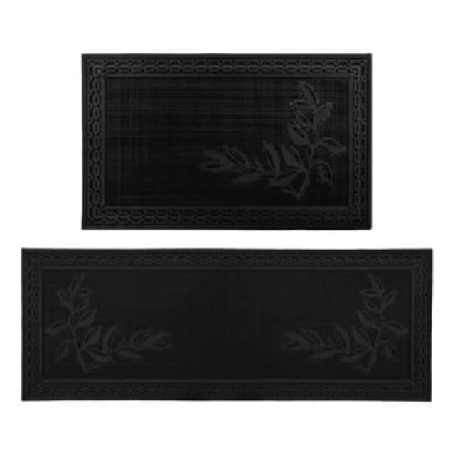 JVL JVL Foliage Rubber Scraper Doormat and Patio Mat Black