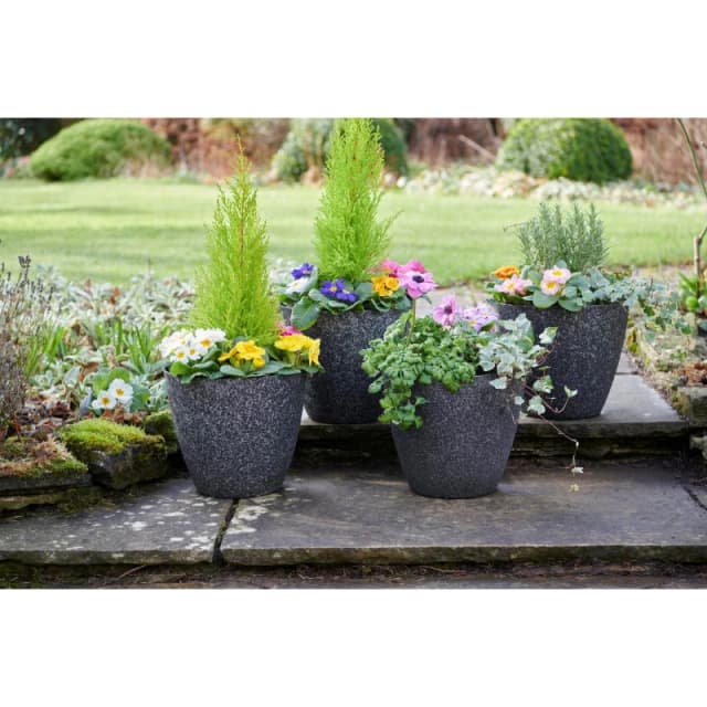 Greenhurst Pack of 4 Quartz effect planters - Black One Size