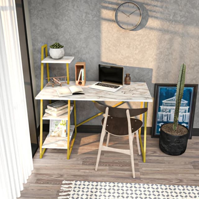 Decorotika Admira Metal Leg Writing Study Work Desk Workstation in Beige Beige Unisex