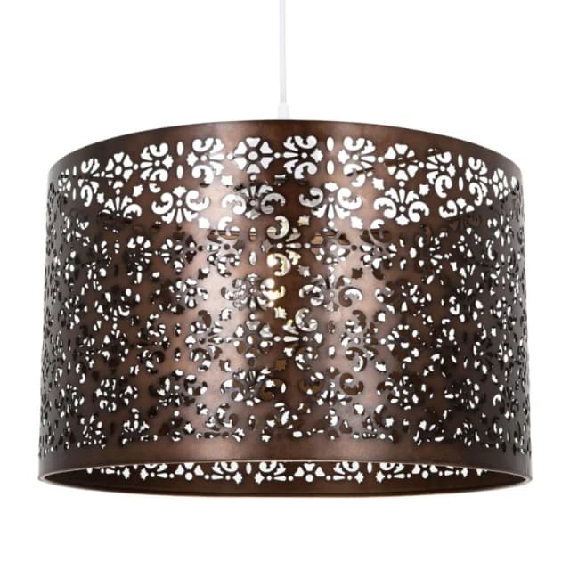 Happy Homewares Moroccan Designed Large Bronze Metal Pendant Shade with Floral Decor Size: 16" Bronze Unisex 16"