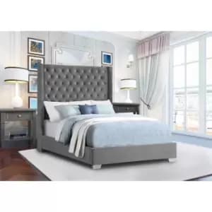 Nivana Bed Small Double Plush Velvet Steel