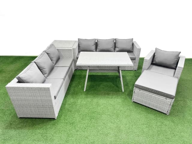 Fimous 8-seater Patio 3 Seater Sofa Armchair Set with Side Table Big Stool in Light Grey Light Grey Unisex
