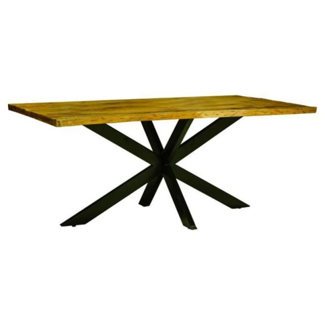 Jaipur Furniture Ltd Kerela Artificial Edge Spider Leg Dining Table - Mango Wood/Iron - L100 x W200 x H76cm - Mango PP Saw Finish in Brown Brown Unis