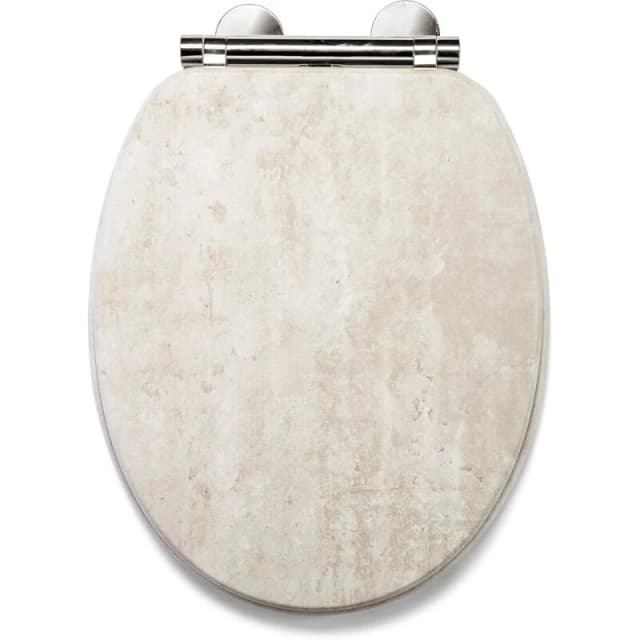 Croydex Croydex - Wooden Pale Concrete Effect Toilet Seat, Soft Close, Flexi-Fix - Cawdor WL611120H