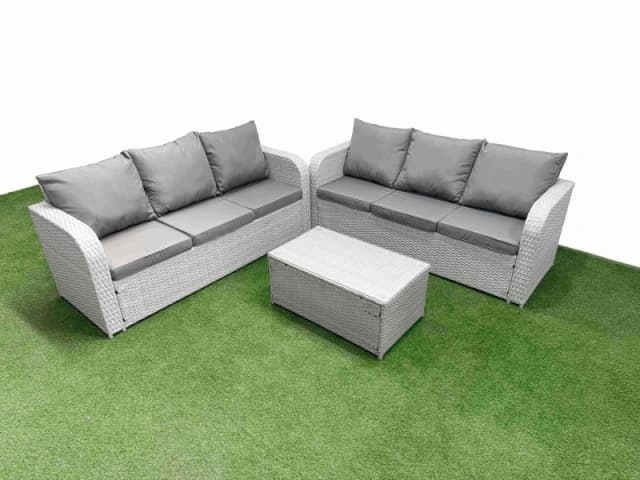 Fimous Outdoor Garden Furniture Sets 6 Seater Wicker Rattan Furniture Sofa Sets with Rectangular Coffee Table high Back Lounge Sofa Light Grey Light G