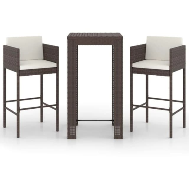 VIDAXL 3 Piece Garden Bar Set with Cushions Poly Rattan Brown Vidaxl 8720286833346
