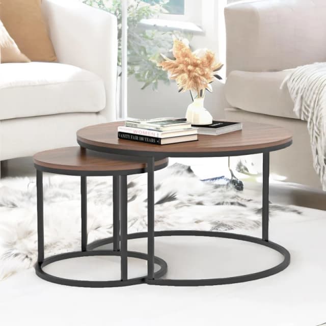 Rafaelo Mobilia Set Of Round Nesting Tables Industrial in Brown Brown Unisex