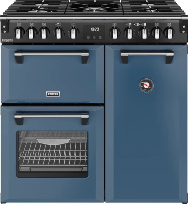 Stoves Richmond Deluxe 90DF 90cm wide Dual Fuel Range Cooker with Gas Hob - Twilight Blue - A Rated