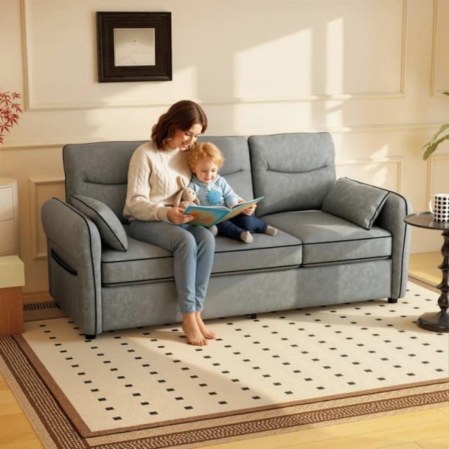 HOMCOM 3 Seater Sofa, Faux Leather Couch with Thicken Cushion, Grey Grey Unisex 3 Seater