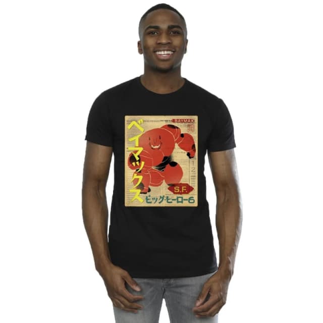 Disney Men Big Hero 6 Baymax Baymax Newspaper T-Shirt in Black Size: Small Black S Male 5059934863200