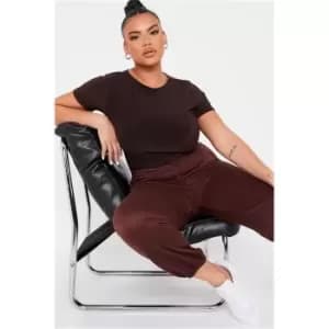I Saw It First Chocolate Plus Size Double Layer Slinky Square Neck Bodysuit - Brown