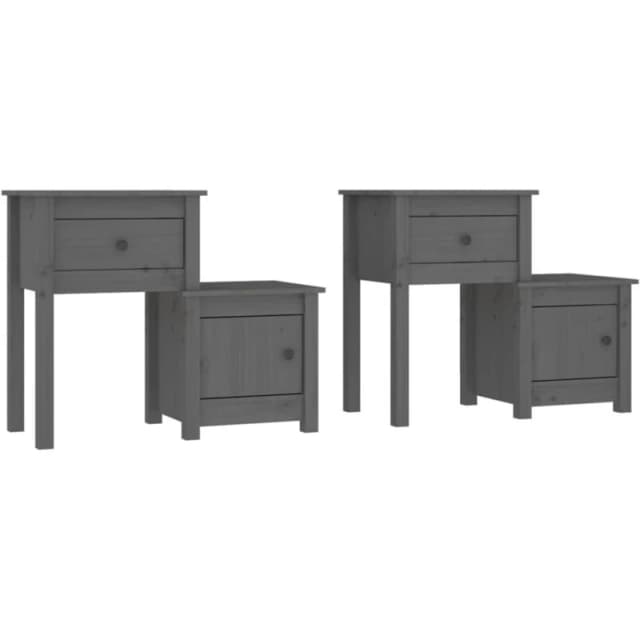 Vidaxl Bedside Cabinet 2 Pcs Grey 79.5X38X65.5cm Solid Wood Pine, Grey 814544