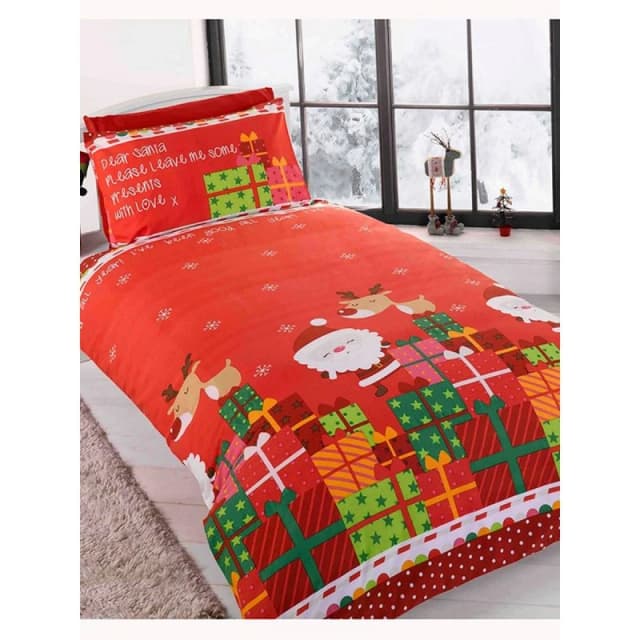 Rapport Dear Santa Christmas Duvet Cover Set in Red Size: Single Red Unisex Single