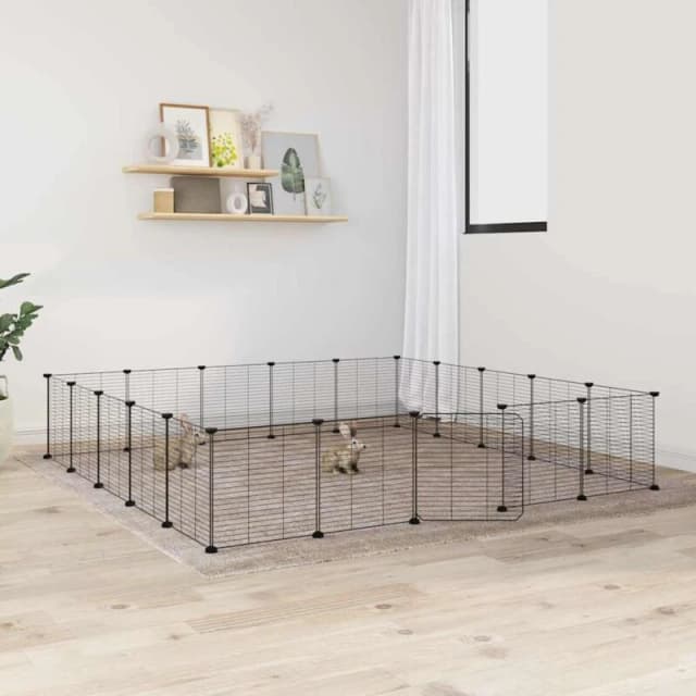 vidaXL 20-Panel Pet Cage with Door Black 35x35cm Steel, Black 3114025