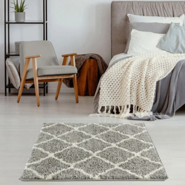 THE RUGS Soft Moroccan Shaggy Rugs & Runners Grey & Ivory Living Room Size: 120cm x 120cm Grey Unisex 120cm x 120 cm
