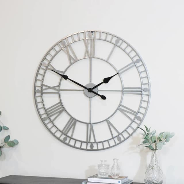Melody Maison Extra Large Silver Skeleton Wall Clock 80cm X 80cm Silver