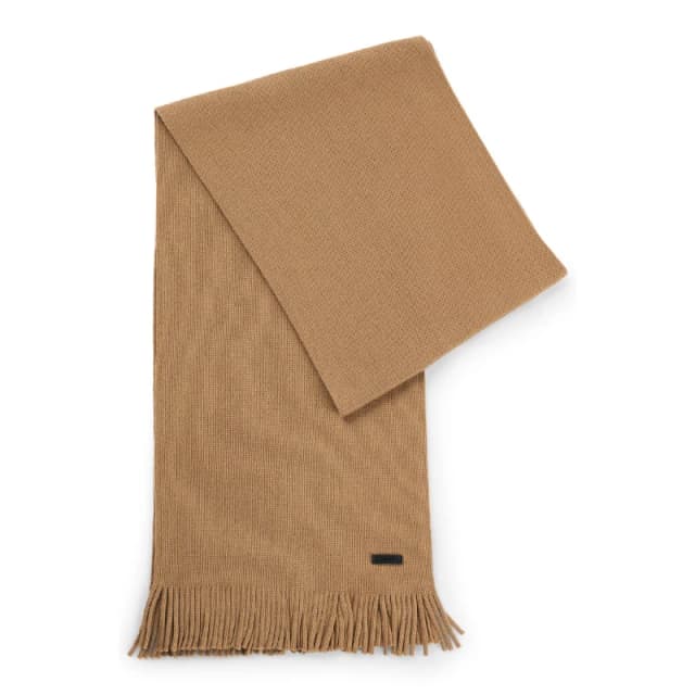 Boss Albas Logo Plaque Scarf in Virgin Wool Beige male One Size