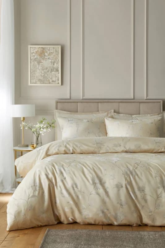 Soiree Lilly Floral Jacquard Duvet Cover Bedding Set Champagne