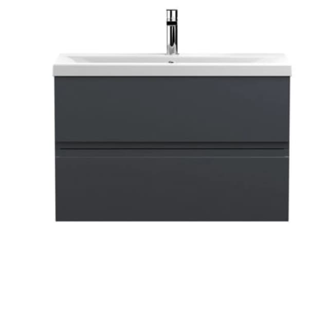Nuie Hudson Reed Urban Wall Hung 2 Drawer Vanity Unit With Mid-Edge Ceramic Basin, Modern Bathroom Furniture In Soft Black, 800mm