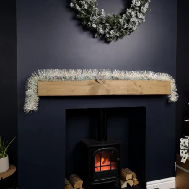 Samuel Alexander 200cm x 12cm Fine Cut Iridescent White Tinsel Garland Christmas Tree Decoration Silver