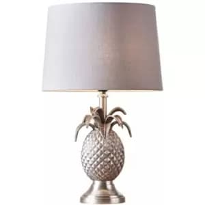 Table Lamp Pewter Plate & Charcoal Linen 60W E27 gls Base & Shade