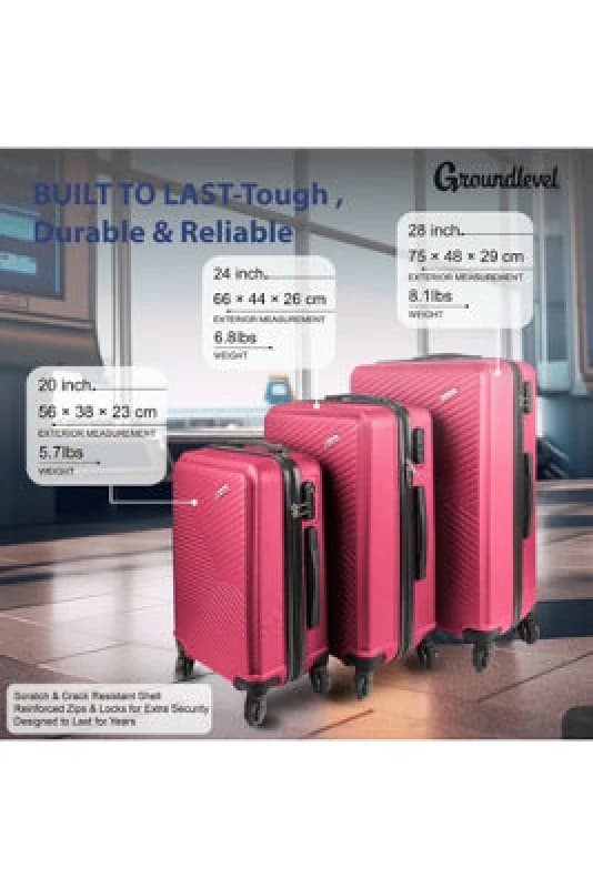 Groundlevel Xl Delta Hard Shell 3 Piece Luggage Set - Pink