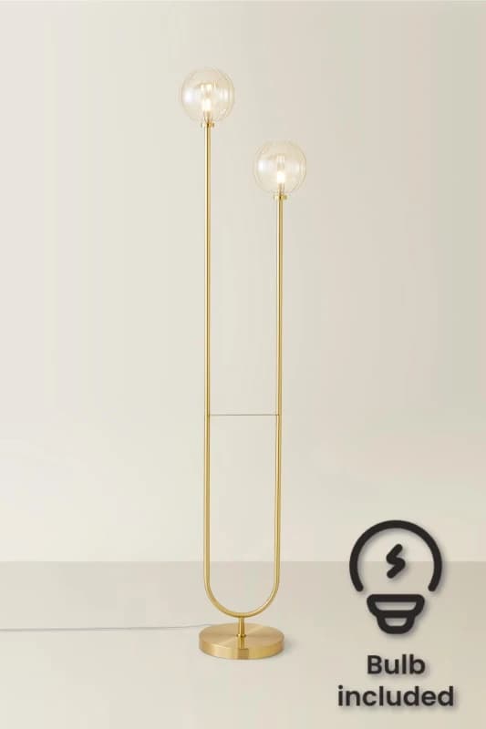 ValueLights Chessy Asymmetric Ribbed Glass Gold Dual 2 Way Stem Floor Lamp with LED Bulbs Gold