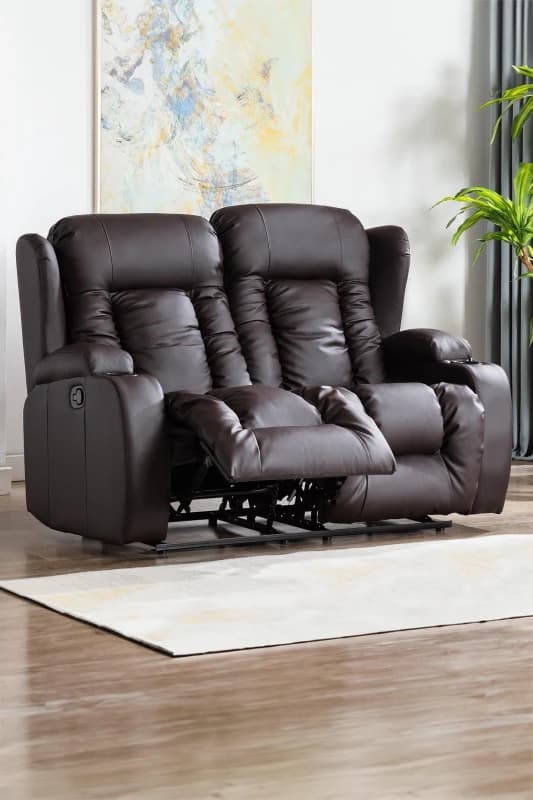 More4Homes Caesar 2 Seater Manual High Back Bonded Leather Recliner Sofa Brown