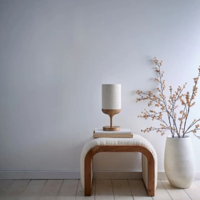 K Living Carrick Wood Printed Metal Table With Natural Cotton Lamp Shade