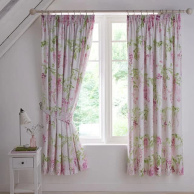 Dreams & Drapes 'Wisteria' Pair of Pencil Pleat Curtains With Tie-Backs Pink