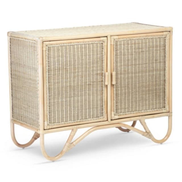 Desser Natural Rattan Cabinet Sideboard With Wicker Panels & 4 Shelves
