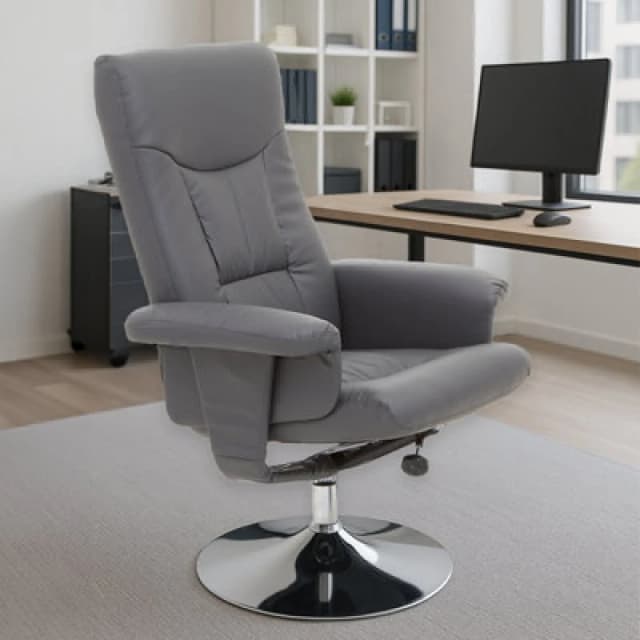 Orsina Functional Grey Leather Effect Recliner, Comfortable Retro Recliner For Livingroom, Modern Swivel Recliner