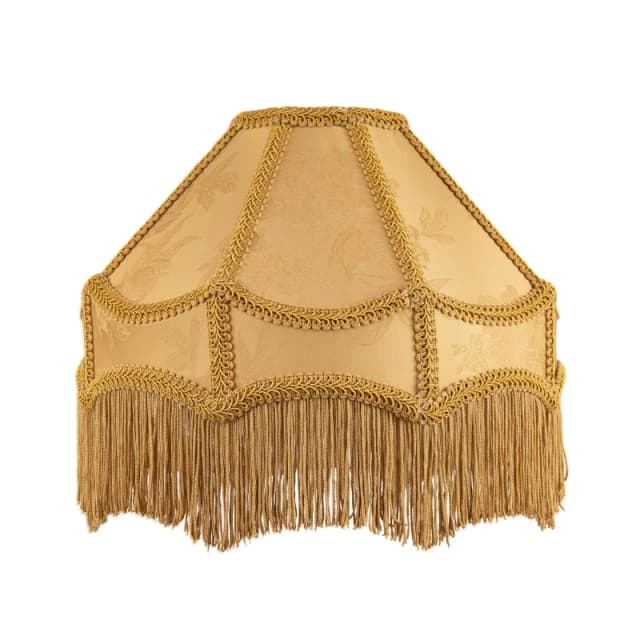 Happy Homewares Gold Faux Silk Victorian Lamp Shade with Textured Floral Decor & Long Tassels Size: 12" Gold Unisex 12"