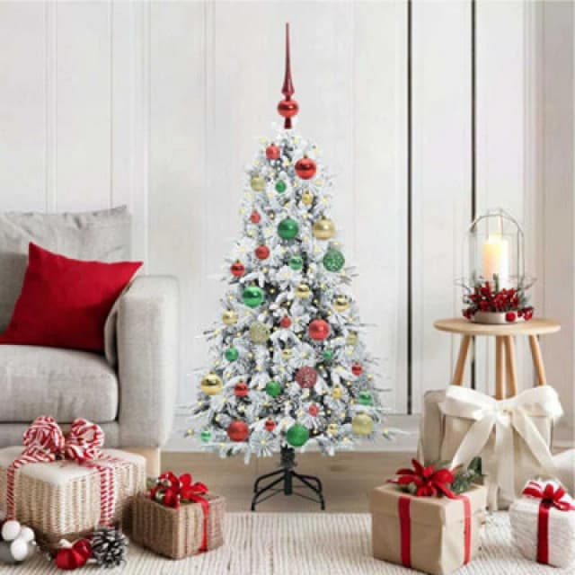 vidaXL Artificial Hinged Christmas Tree with Multicolour Balls Snow Flocked Green 120cm PE and PVC, Green 3397466