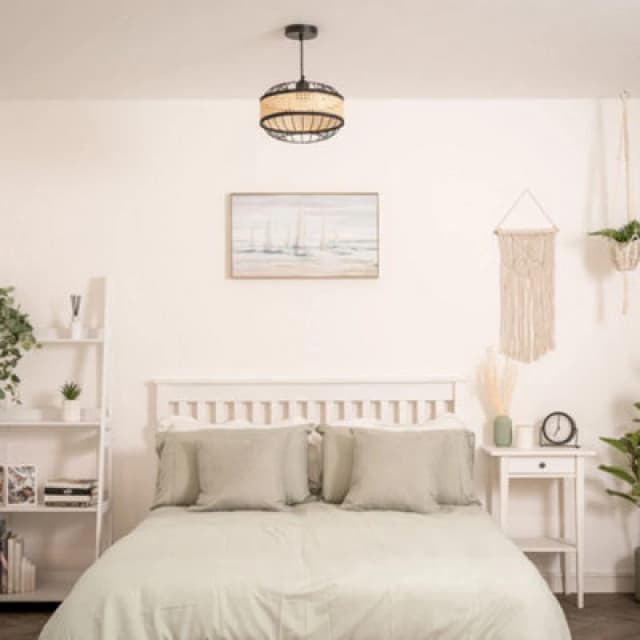 ValueLights Vimet Black Wire And Rattan Easy Fit Pendant Shade Black