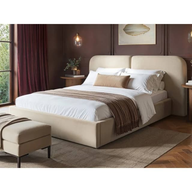 Solace+Co Lena Velvet Ottoman Bed Beige Velvet Size: Double Beige Unisex Double