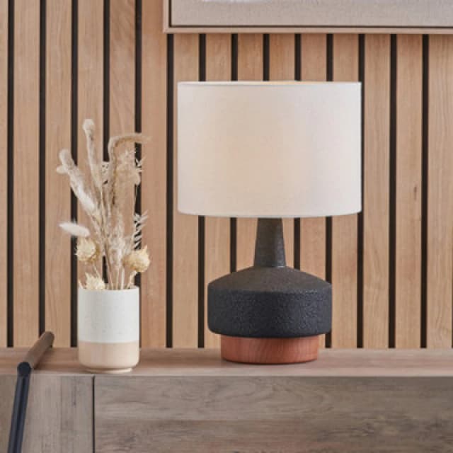 SO'HOME Elin Wood Effect Textured Ceramic Table Lamp in Black ONE SIZE