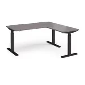 Elev8 Touch sit-stand desk 1600mm x 800mm with 800mm return desk - Black frame and grey oak top