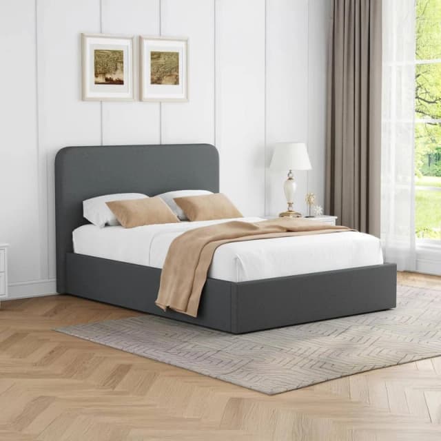FWStyle Grey Upholstered Small Double Ottoman Lift Up Storage Bedframe Grey Unisex Small Double